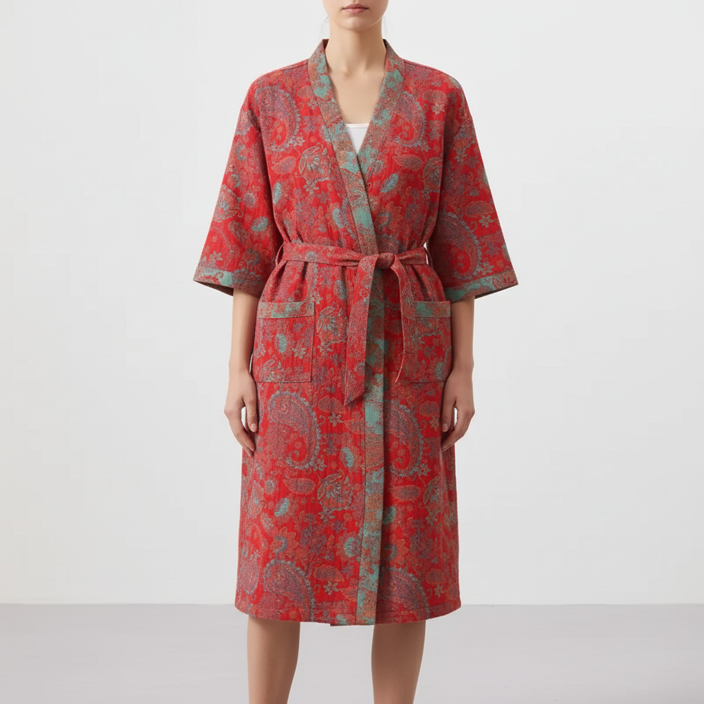 Leichter Kimono-Bademantel Kurzarm atmungsaktiv Knielänge