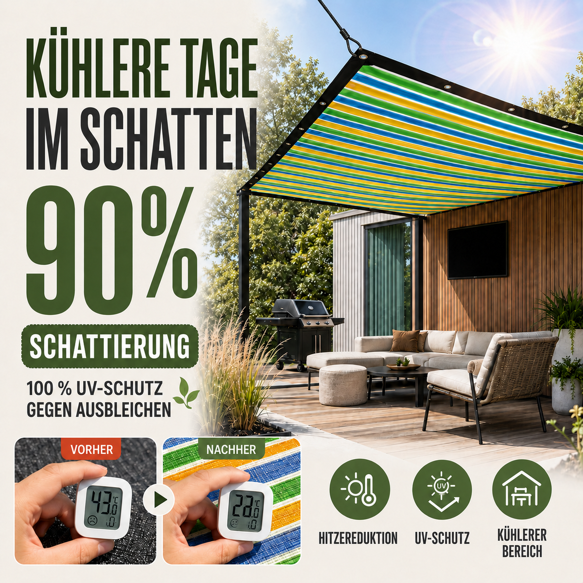 Camp Basel | ShadeLoom Gestreiftes Outdoor-Sonnenschutznetz