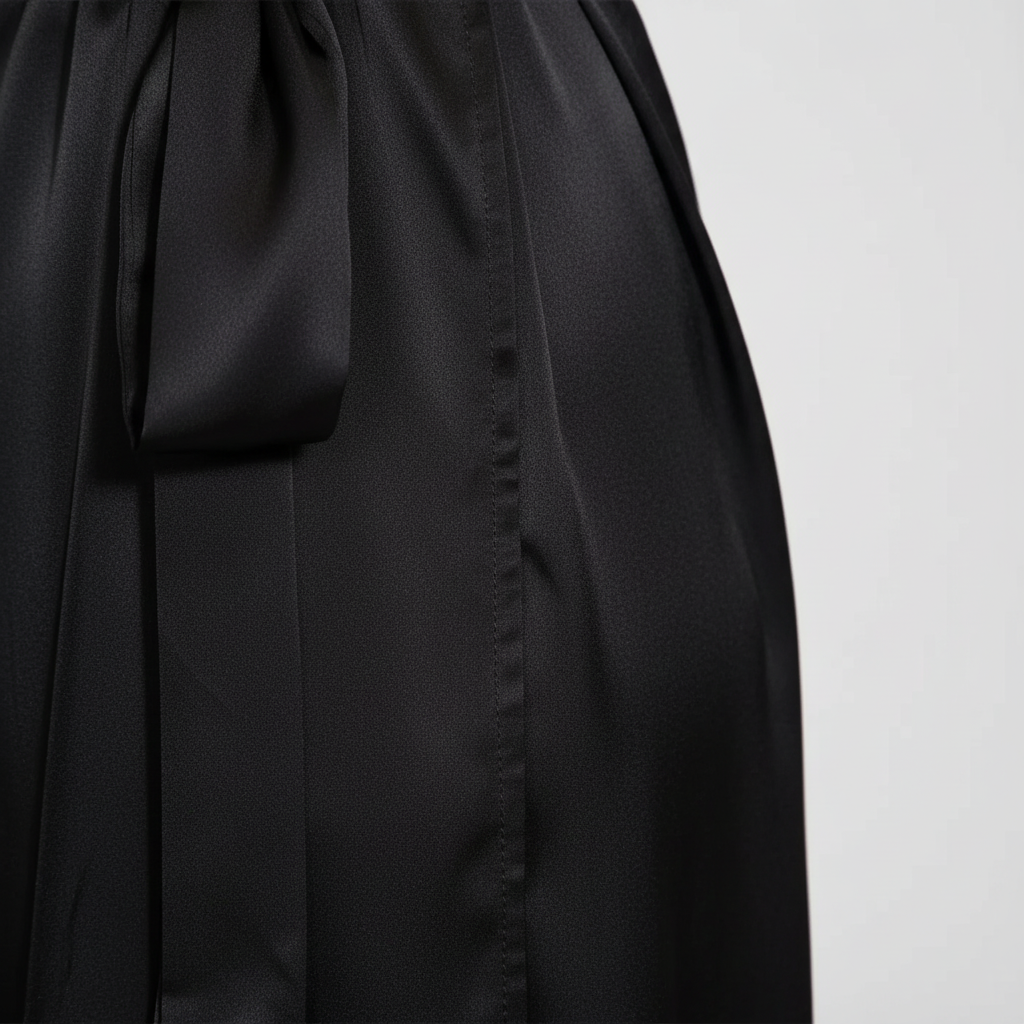 Langer Wickel-Bademantel mit breiten Ärmeln und Satin-Glanz elegant