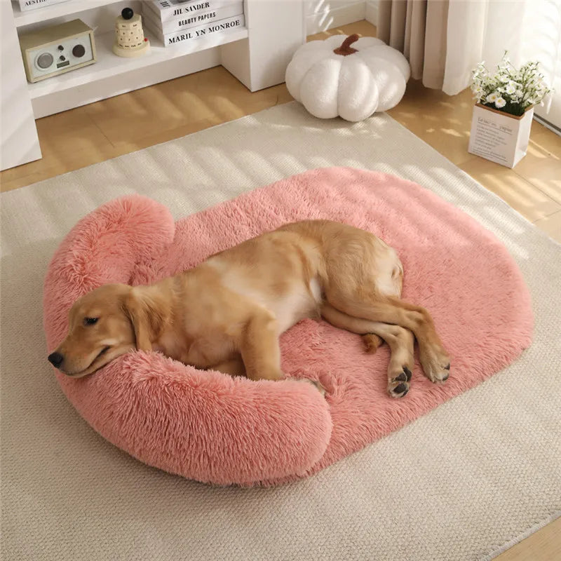 Orthopädisches Hundebett aus Eierschaum mit Plüschbezug und Sofa-Rand