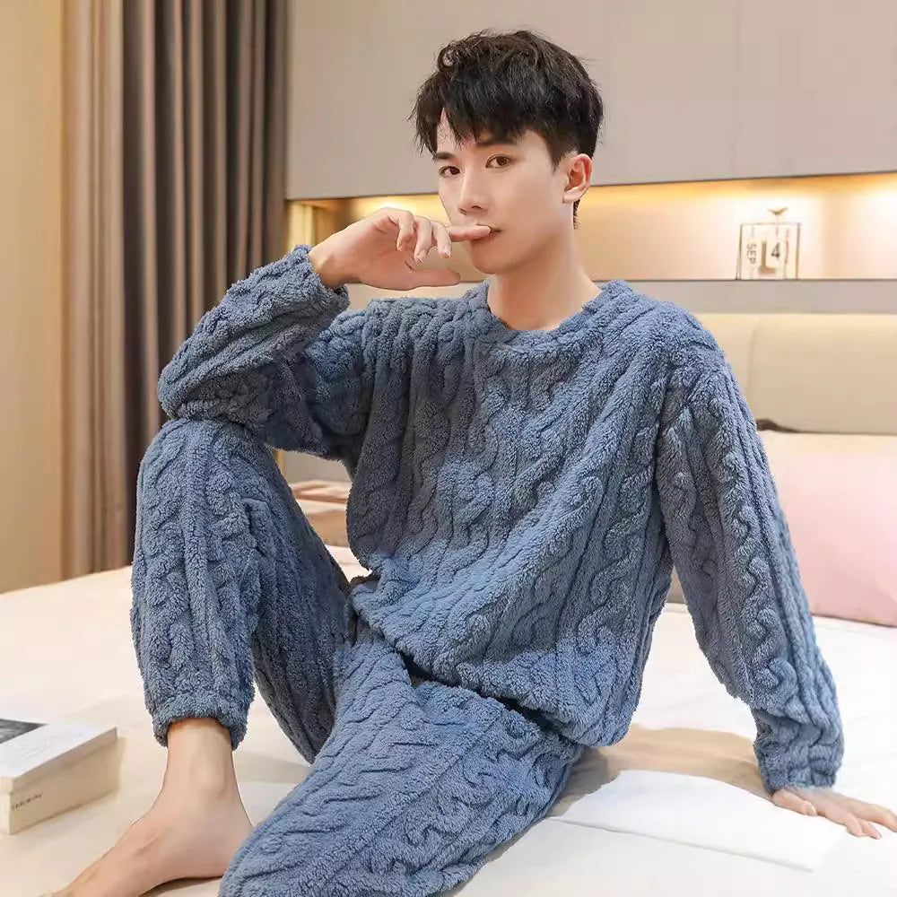 Herrenpyjama Strick Winter warm gemütlich lockerer Schnitt