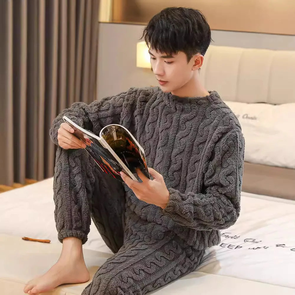 Herrenpyjama Strick Winter warm gemütlich lockerer Schnitt