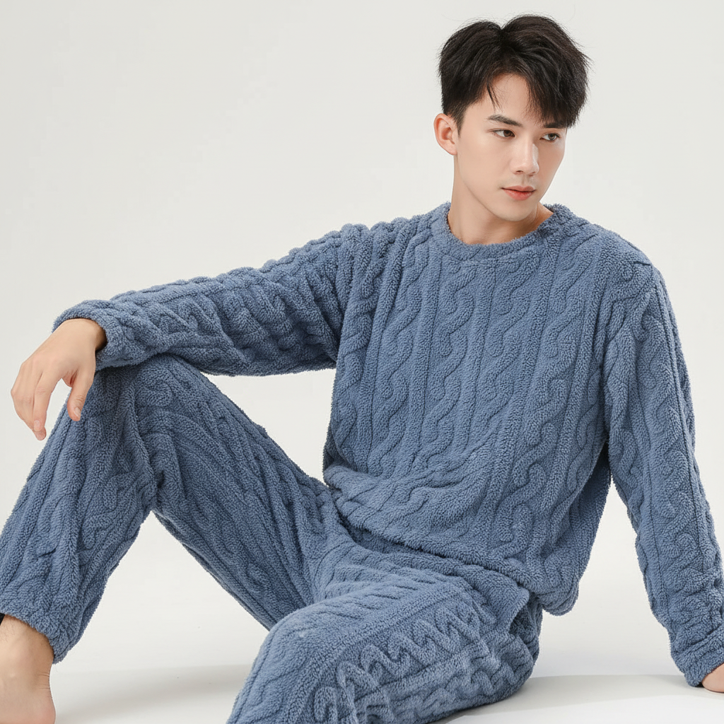 Herrenpyjama Strick Winter warm gemütlich lockerer Schnitt