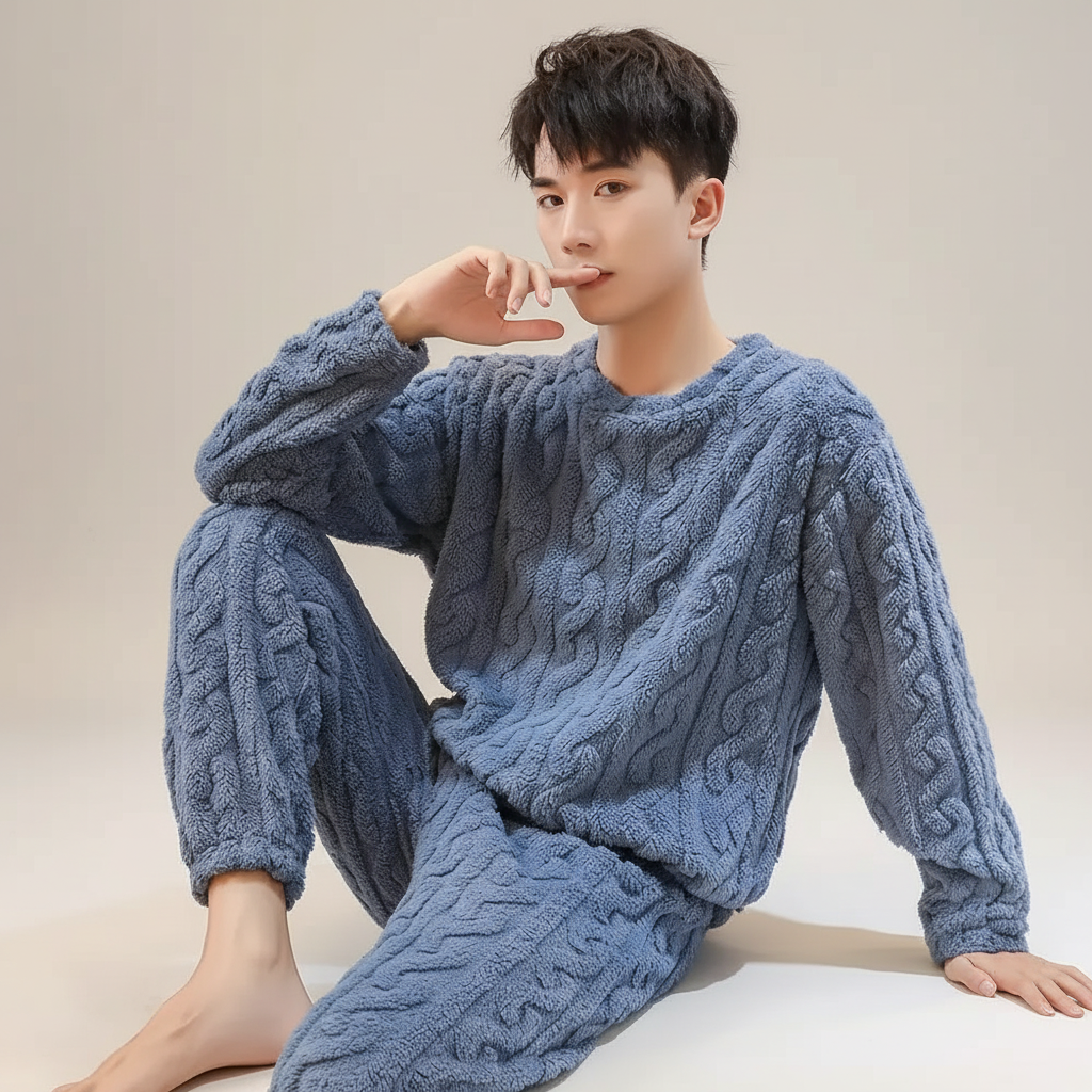 Herrenpyjama Strick Winter warm gemütlich lockerer Schnitt