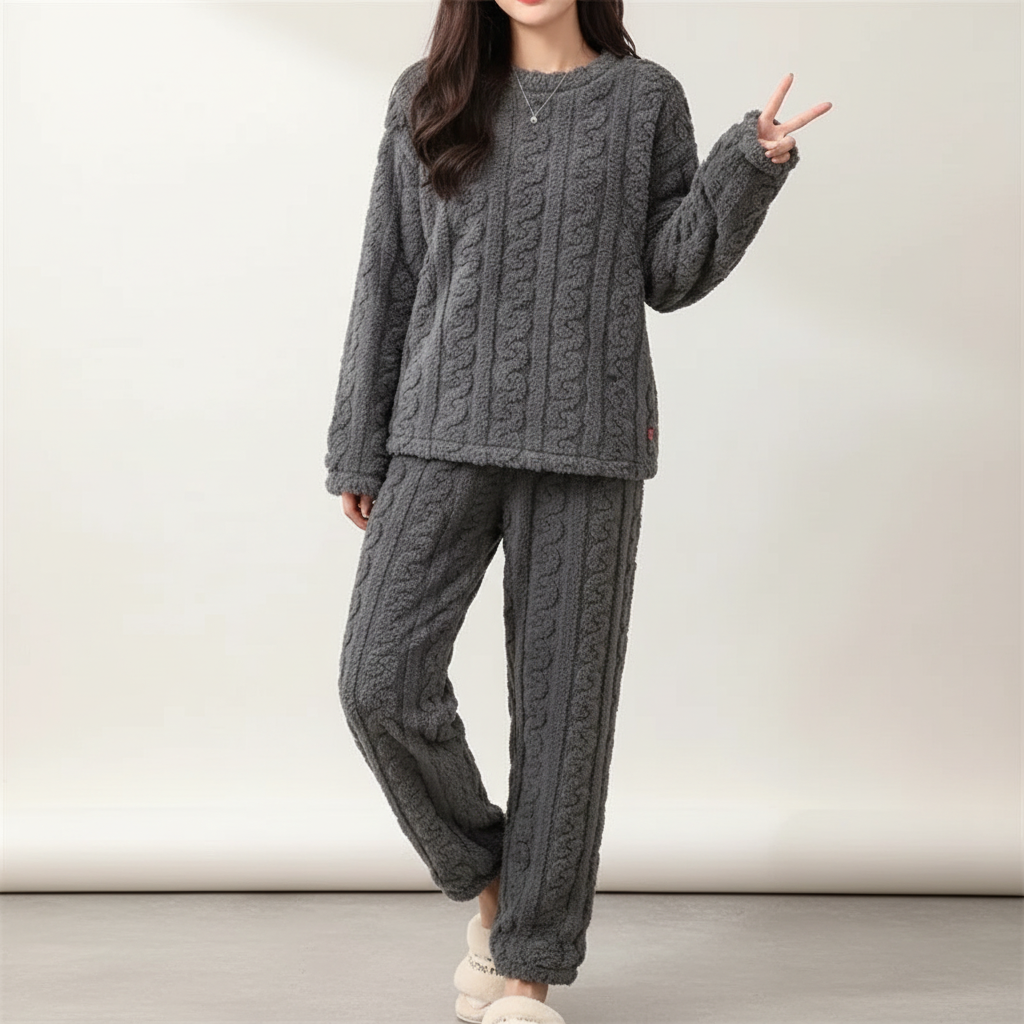 Damen-Pyjama-Set Winter warm kuschelig knöchellang