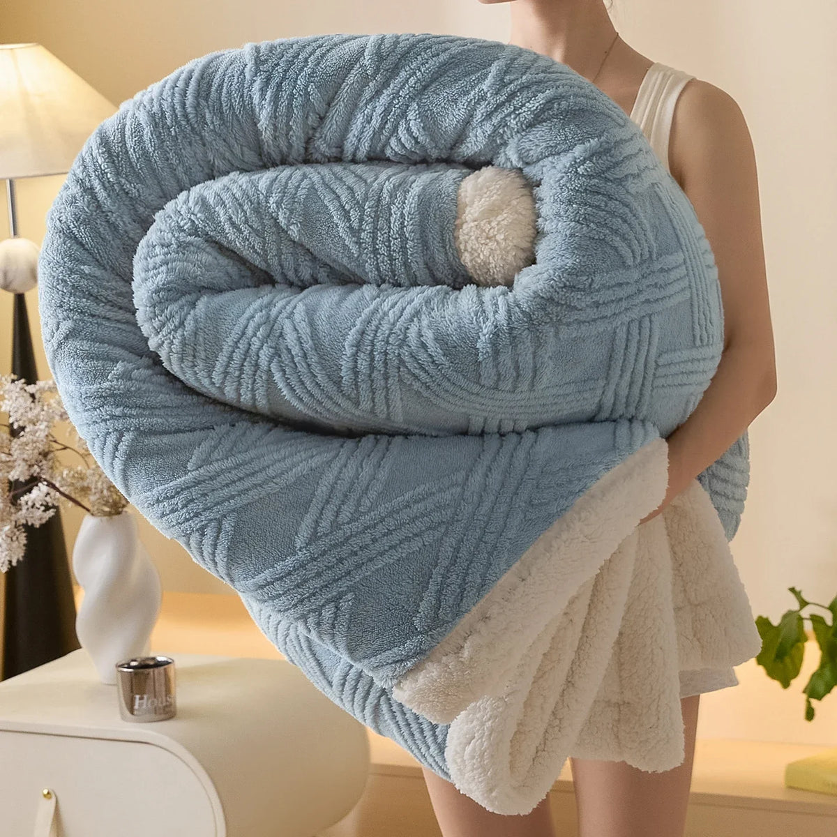 Verdickte Wurfdecke Winter Plüsch wendbares Design gemütlich warm