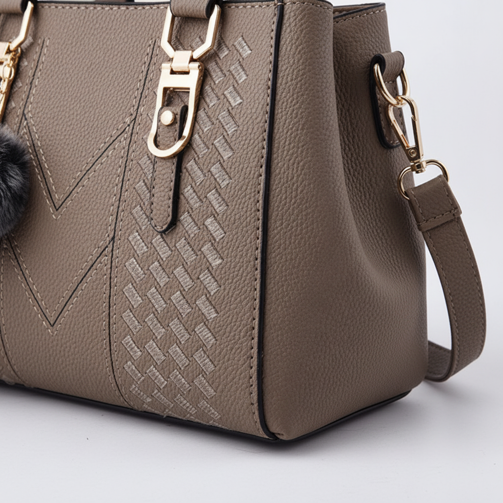 Satchel-Tasche PU-Leder Soft-Grain mit abnehmbarem Crossbody-Gurt