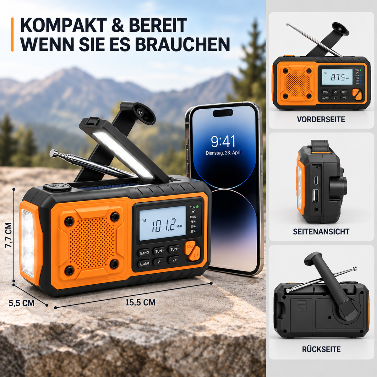 Camp Basel | Solavox Tragbares Notfall-Kurbel-Radio