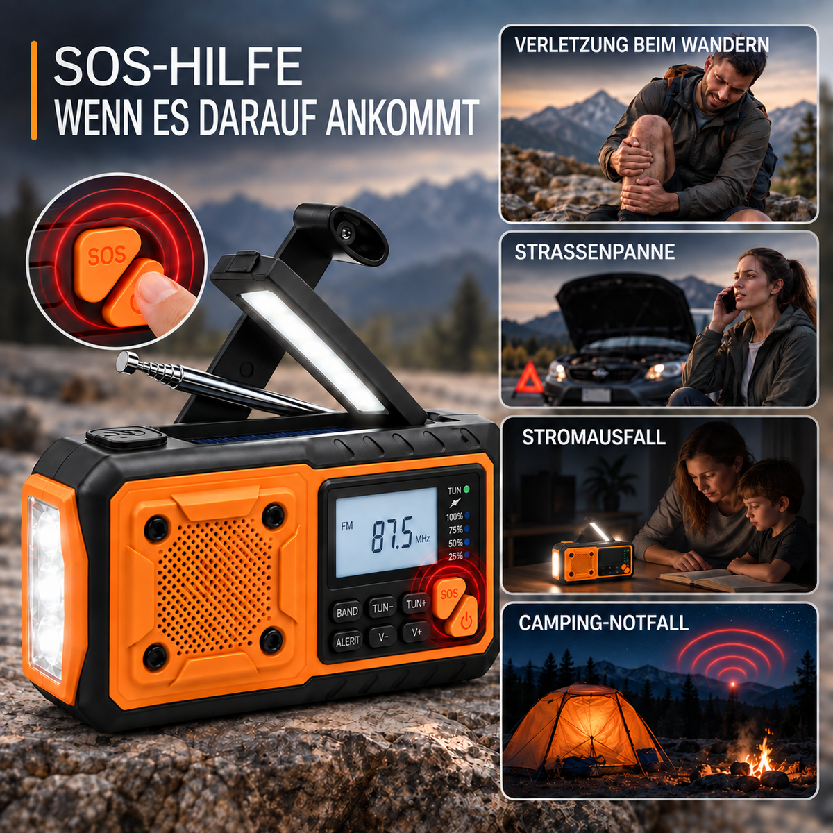 Camp Basel | Solavox Tragbares Notfall-Kurbel-Radio