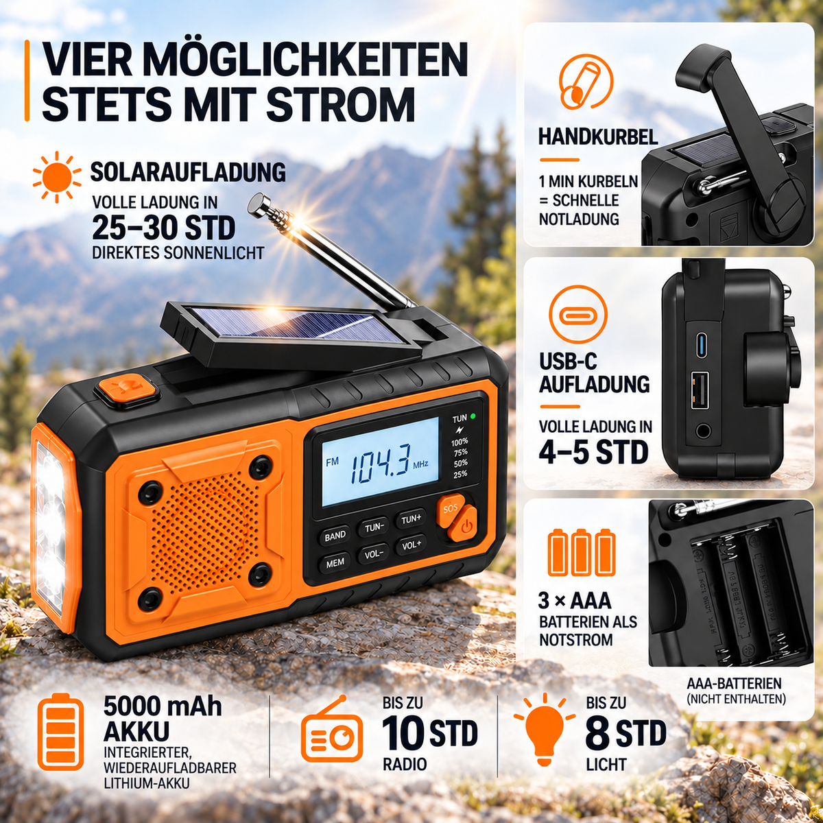 Camp Basel | Solavox Tragbares Notfall-Kurbel-Radio