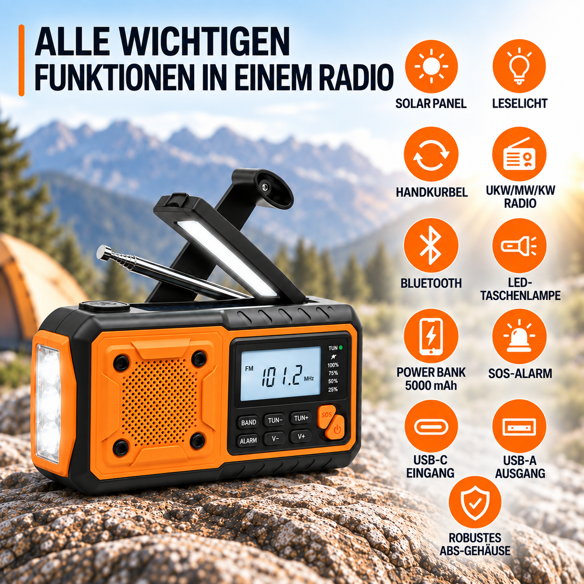 Camp Basel | Solavox Tragbares Notfall-Kurbel-Radio