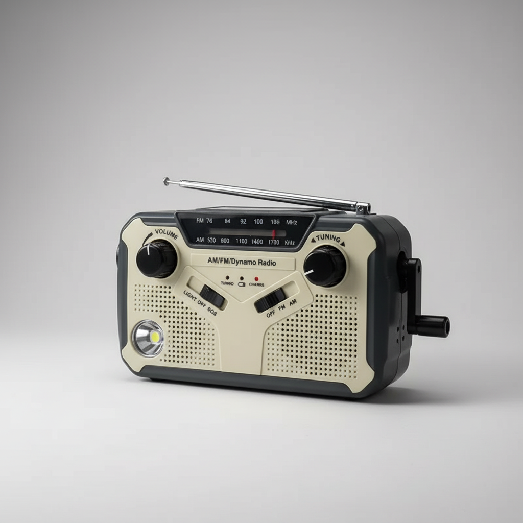 Notfallradio mit Handkurbel, Solarpanel und LED-Taschenlampe