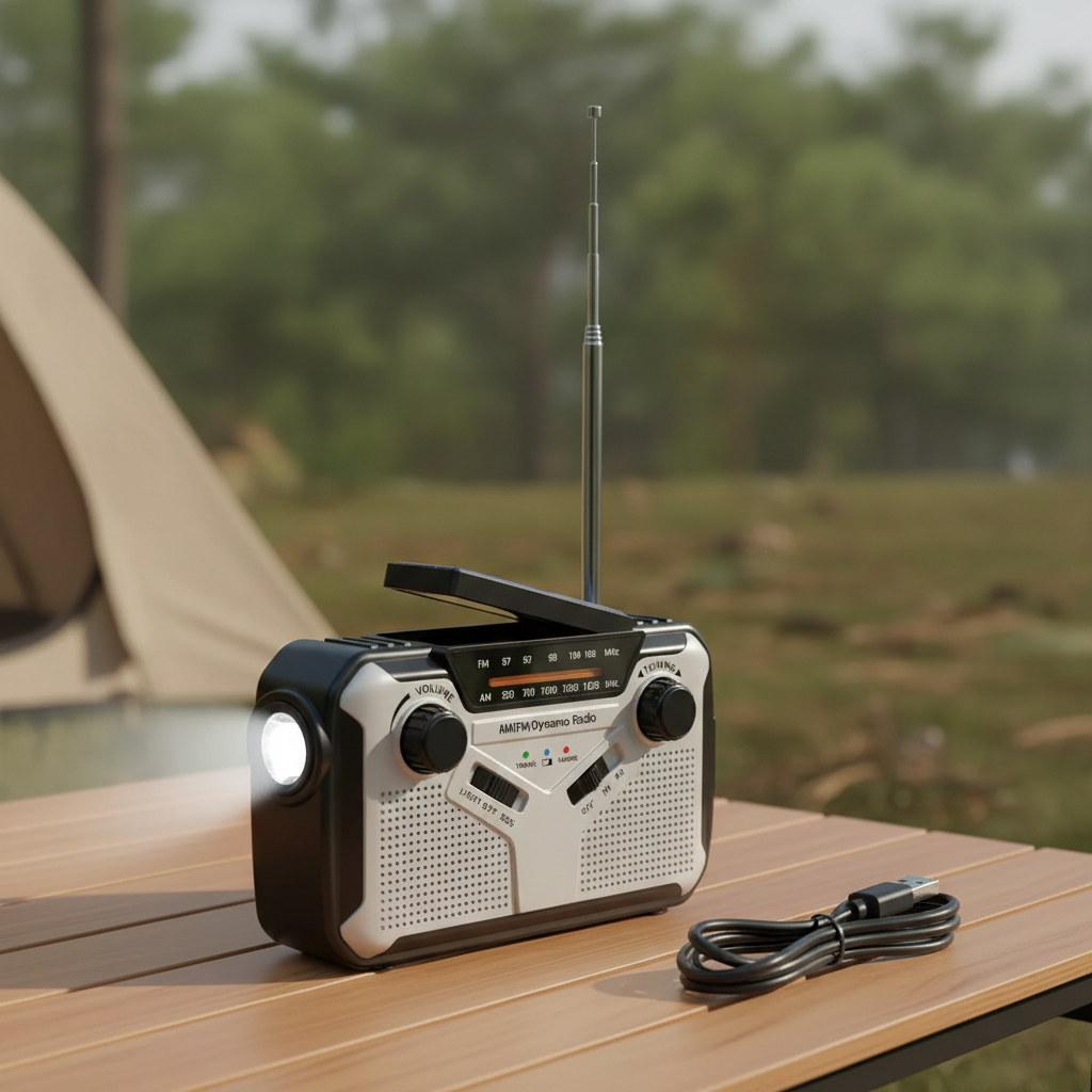Notfallradio mit Handkurbel, Solarpanel und LED-Taschenlampe