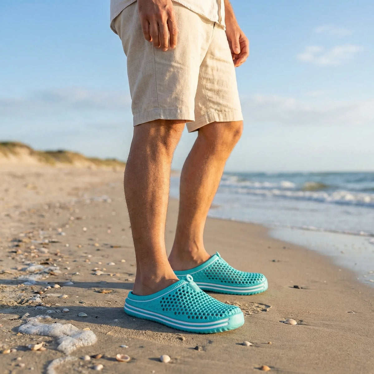 Leichte Slip-On Badesandalen mit perforiertem Obermaterial für Strand und Pool