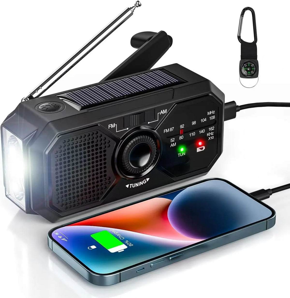 Notfall-Kurbelradio mit Solarpanel, Taschenlampe und SOS-Funktion