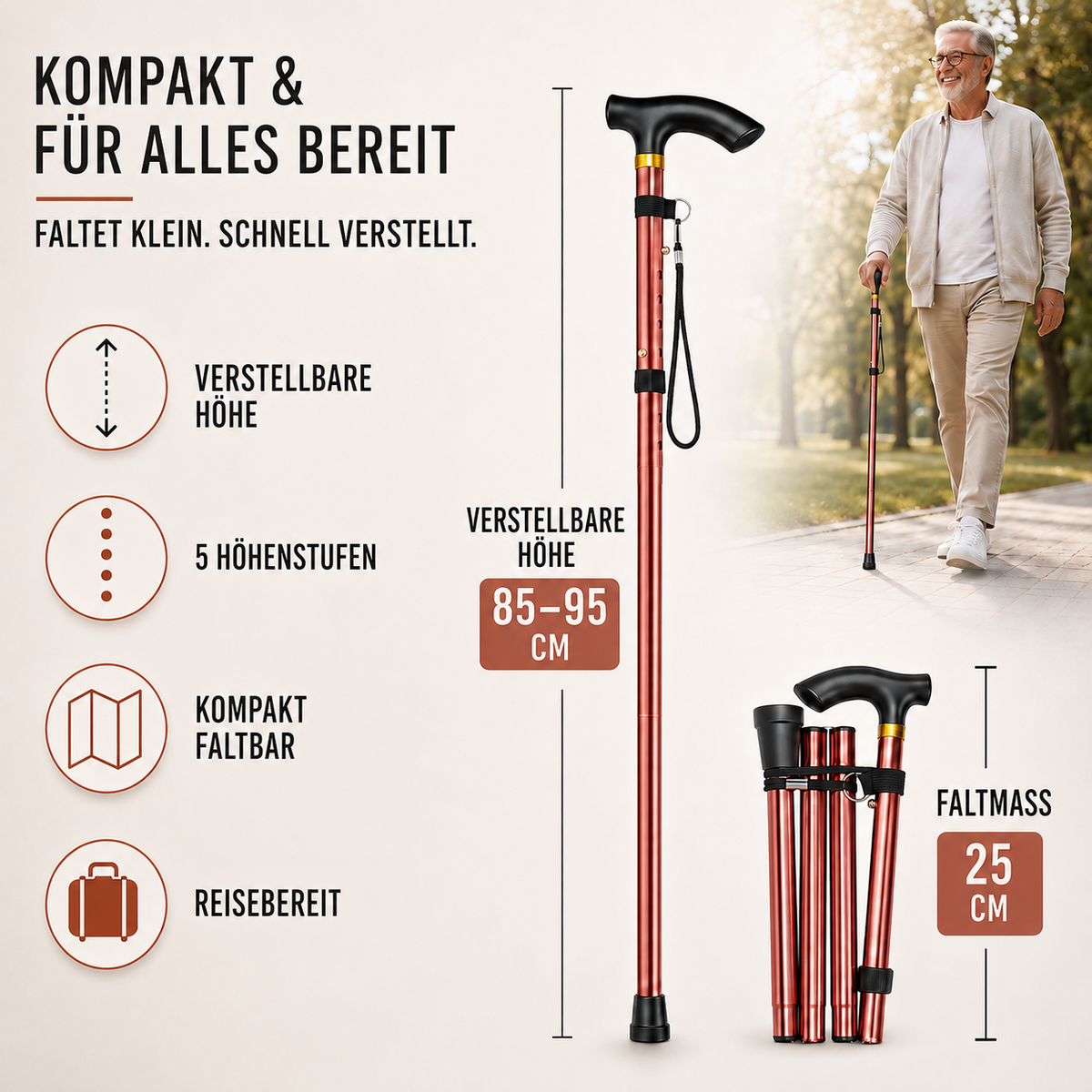 Camp Basel | StrideFold Teleskop-Gehstock faltbar