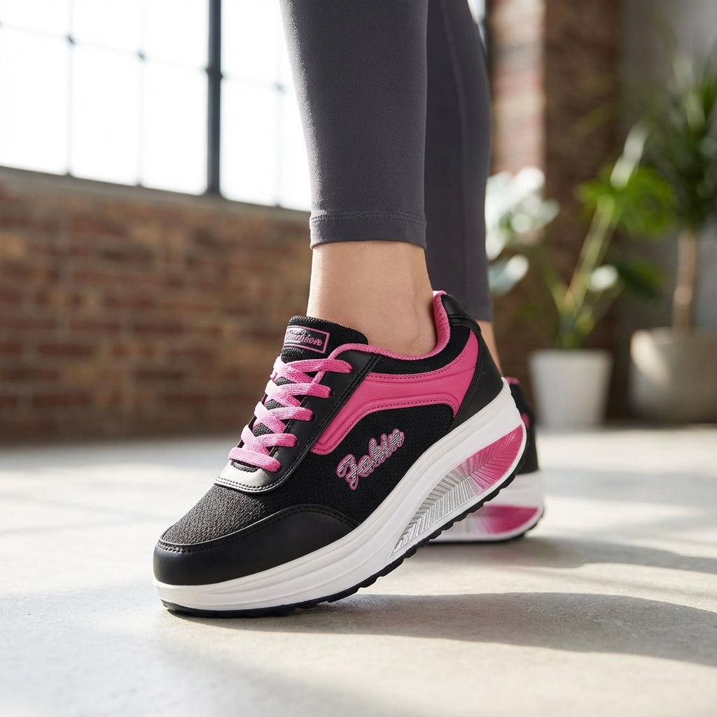Damen-Gehschuhe mit Plateau-Erhöhung atmungsaktiv gepolstert