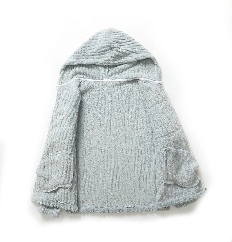Herren-Pyjama-Set Kapuze Reißverschlussjacke warme Strickware