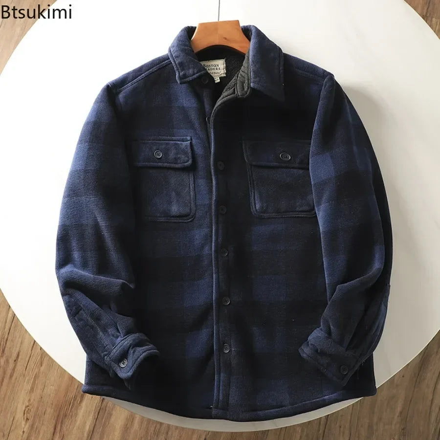 Herren Fleece-Hemdenjacke Karomuster Umlegekragen warm