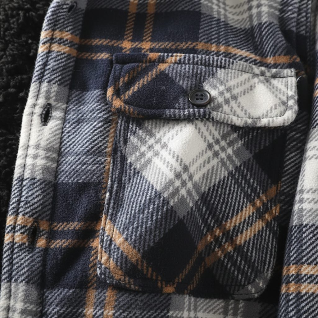Herren Fleece-Hemdenjacke Karomuster Umlegekragen warm