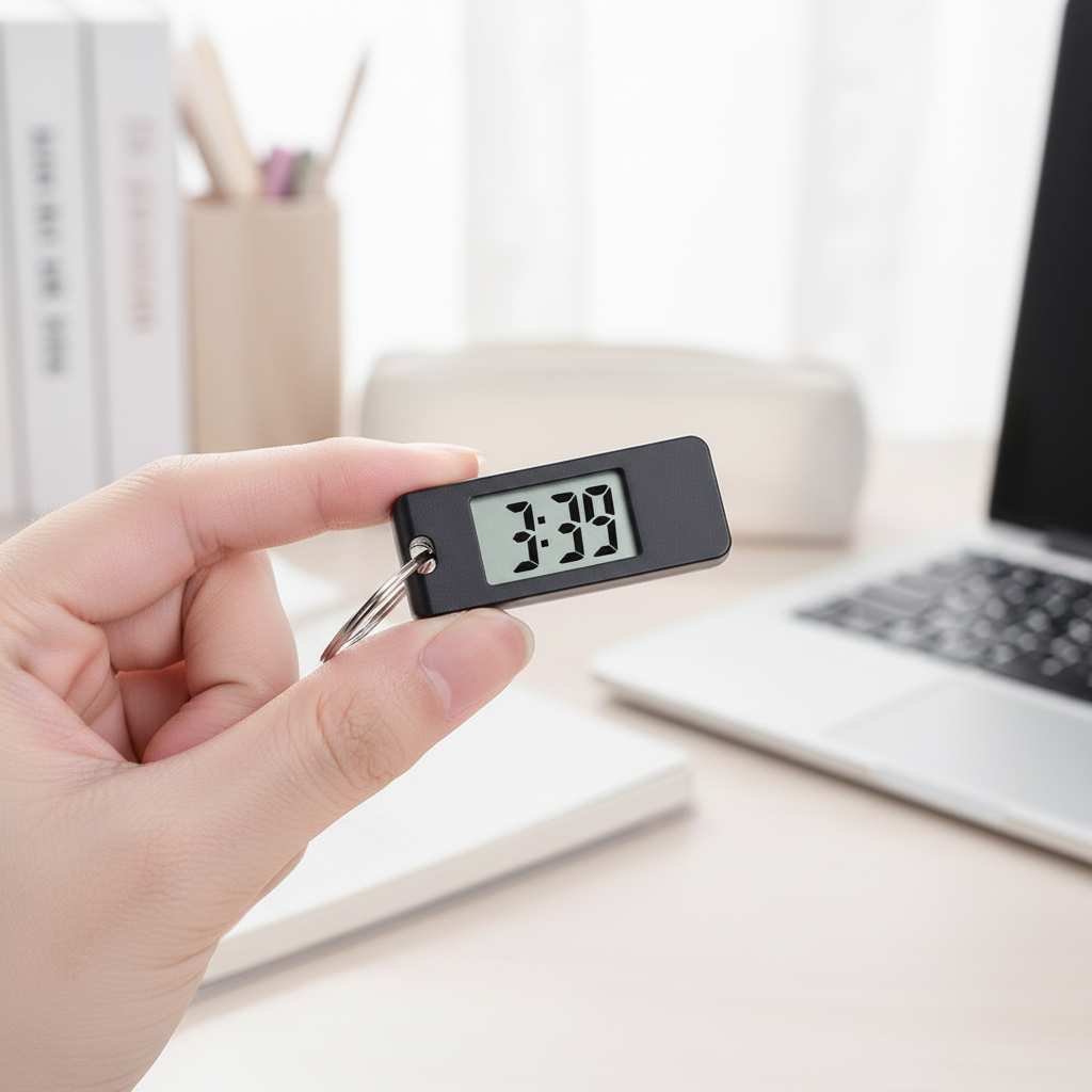 Mini LED-Schlüsselanhänger-Uhr mit digitaler Anzeige kompakt tragbar