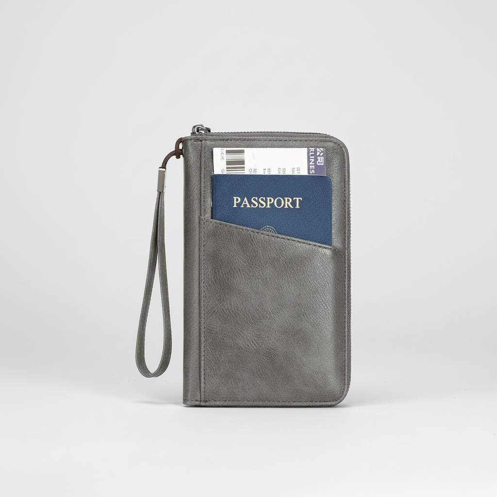 Reisepass-Geldbörse RFID-Schutz Organizer Handschlaufe Mikrofaser