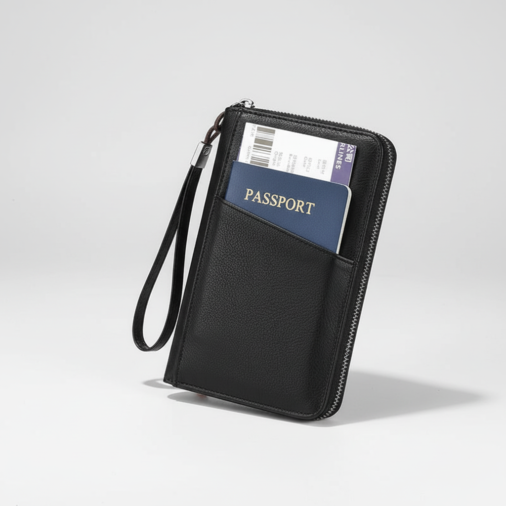 Reisepass-Geldbörse RFID-Schutz Organizer Handschlaufe Mikrofaser