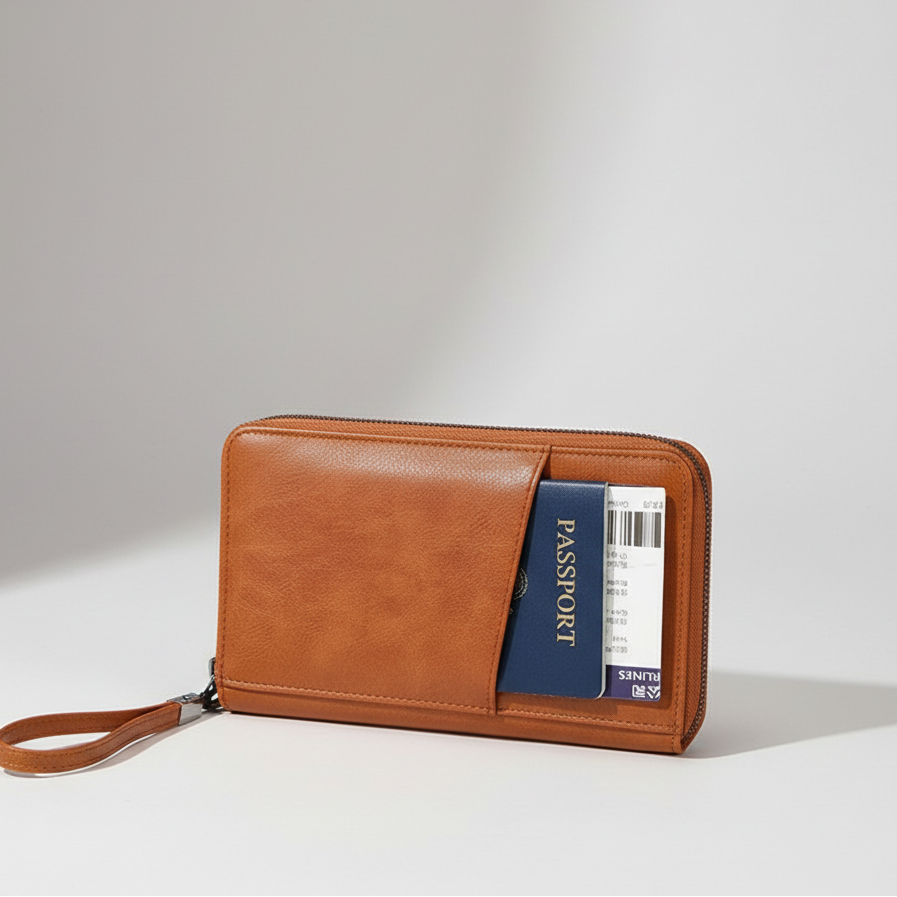 Reisepass-Geldbörse RFID-Schutz Organizer Handschlaufe Mikrofaser