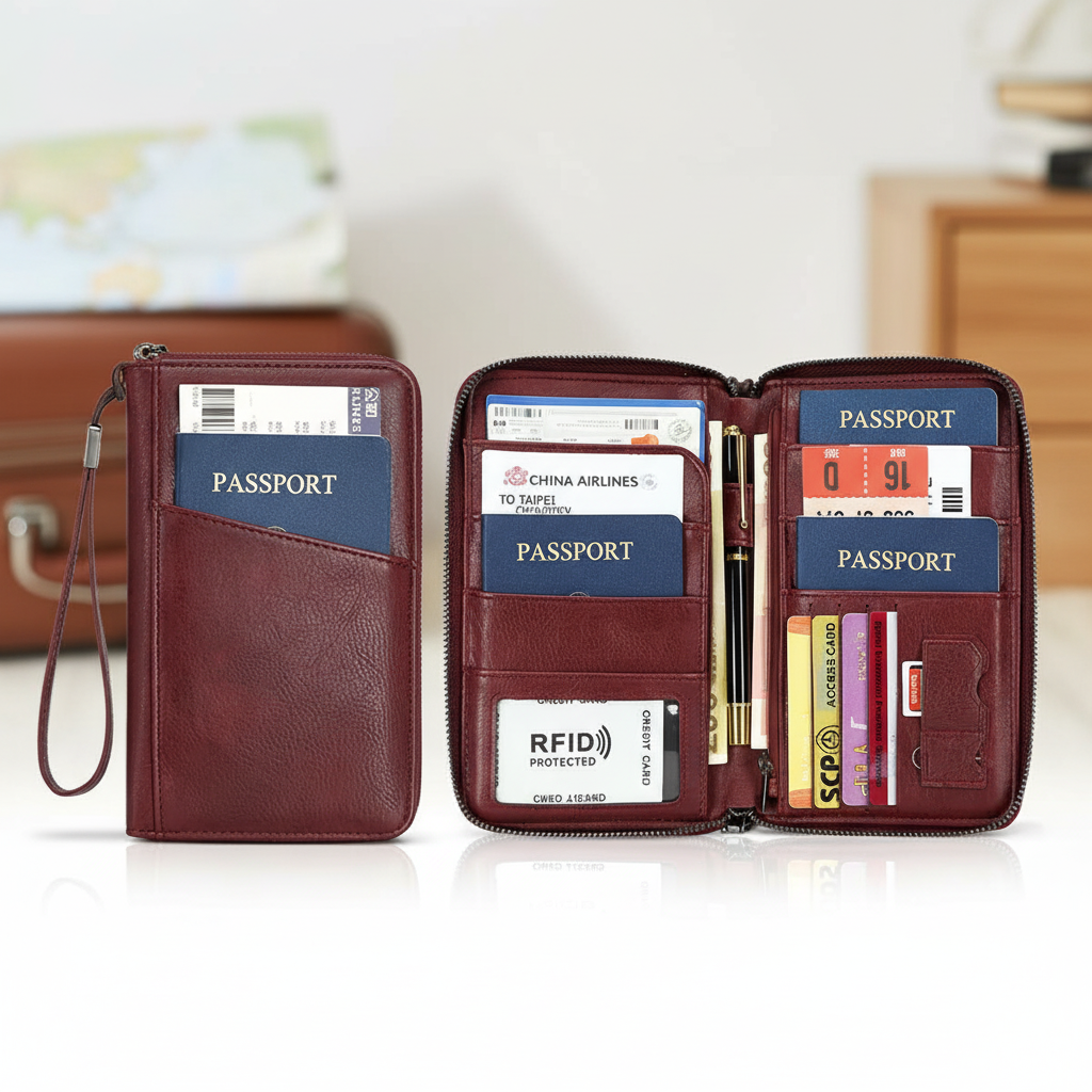Reisepass-Geldbörse RFID-Schutz Organizer Handschlaufe Mikrofaser