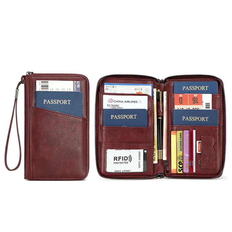 Reisepass-Geldbörse RFID-Schutz Organizer Handschlaufe Mikrofaser
