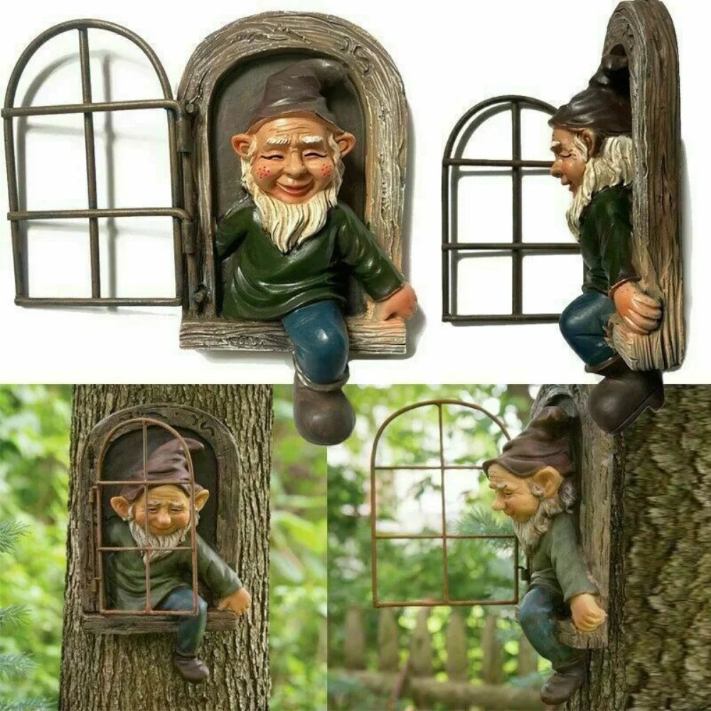 Verspielte Elfen-Gartenstatue mit Baumumarmungs-Design wetterfest