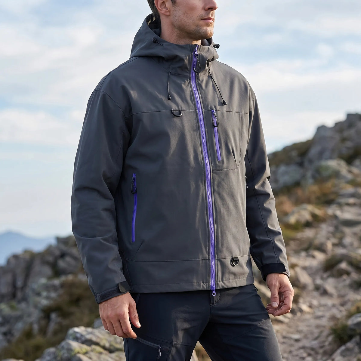 Wasserabweisende Windbreaker-Jacke mit verstellbarer Kapuze und Taschen