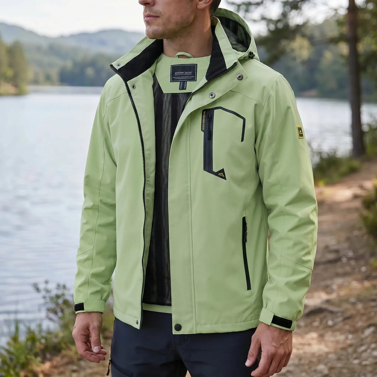 Leichte Wanderjacke mit Kapuze wasserabweisend Mesh-Futter