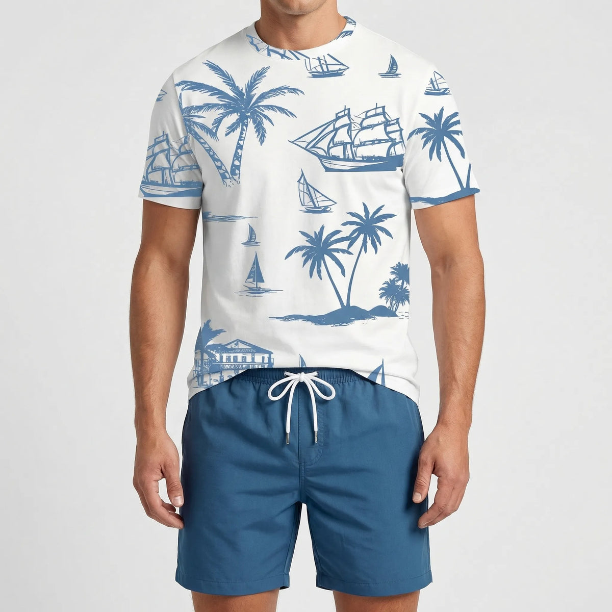 Herren Hawaii-Print Kurzarm-Shirt und Shorts Set für den Sommer