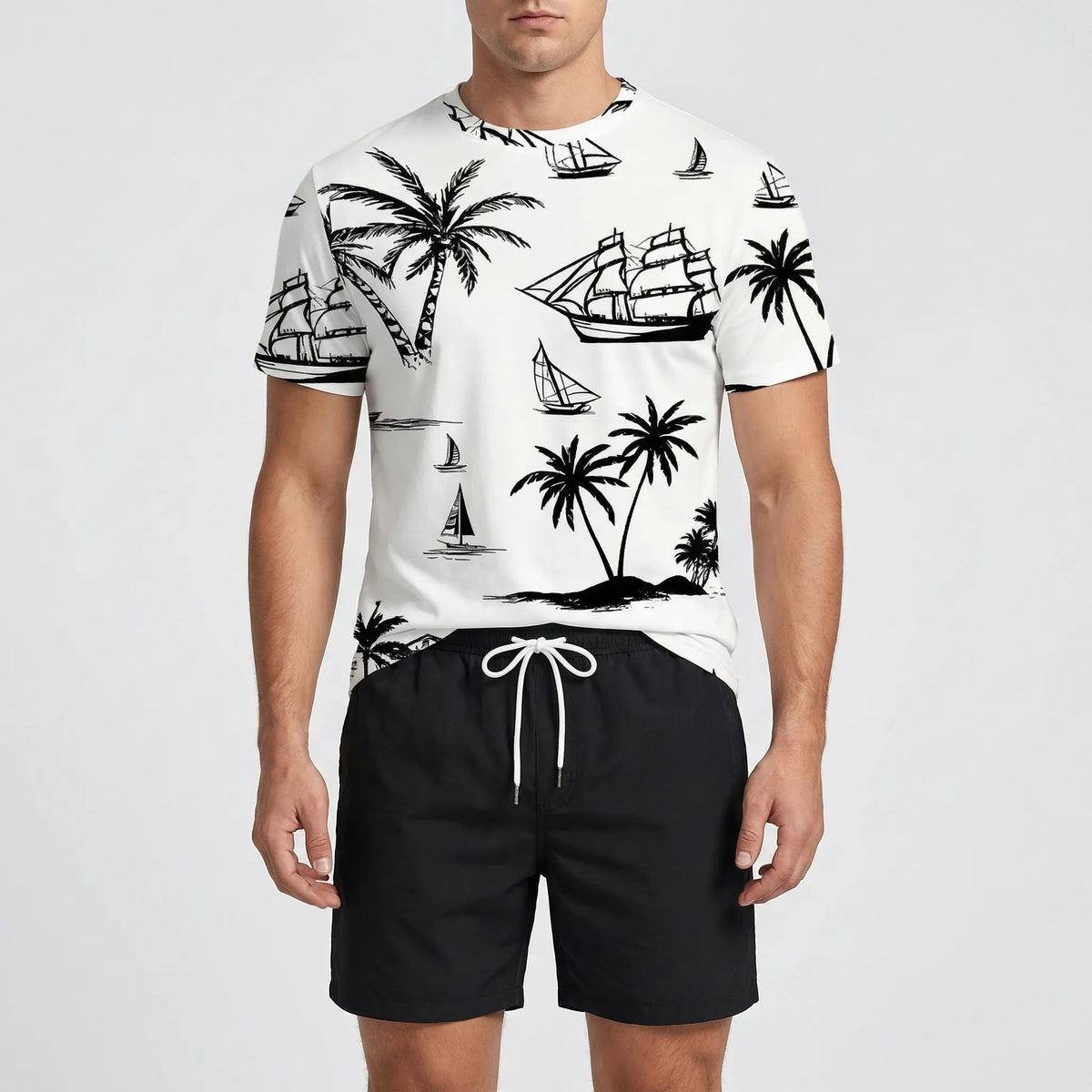 Herren Hawaii-Print Kurzarm-Shirt und Shorts Set für den Sommer