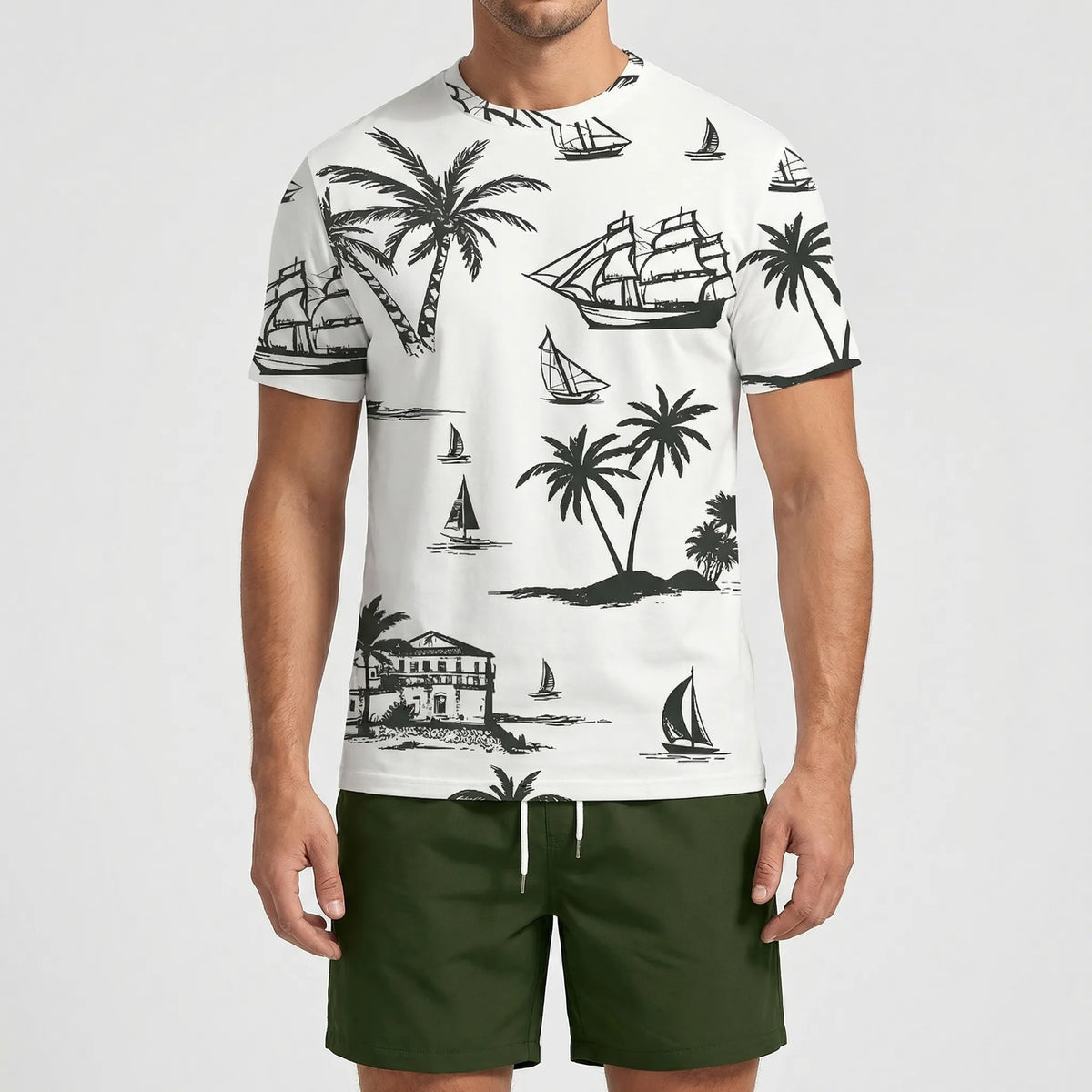 Herren Hawaii-Print Kurzarm-Shirt und Shorts Set für den Sommer