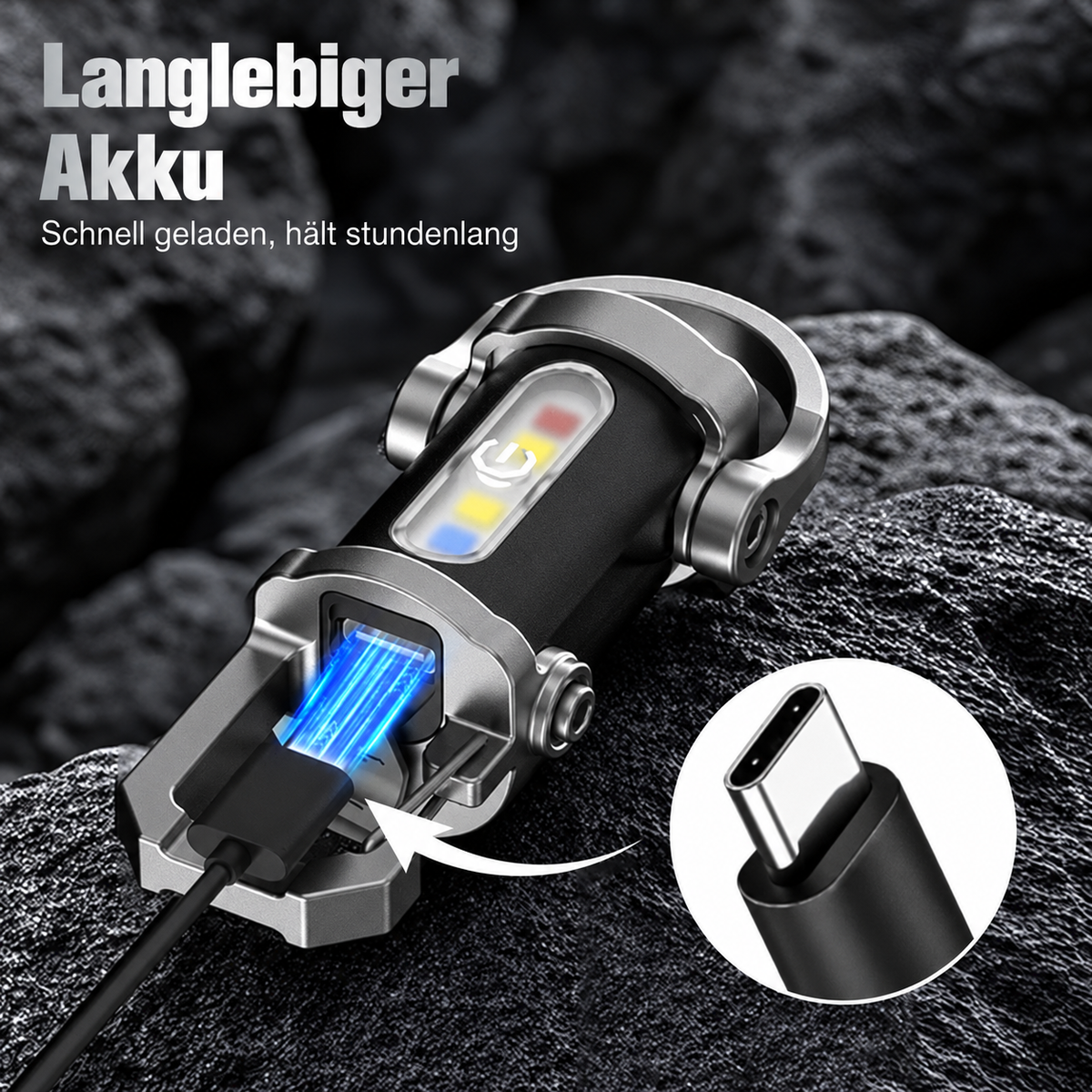 Camp Basel | USB-C Wiederaufladbare Schlüsselanhänger-Taschenlampe 500 Lumen EDC Mini-Licht IPX6 Wasserdicht