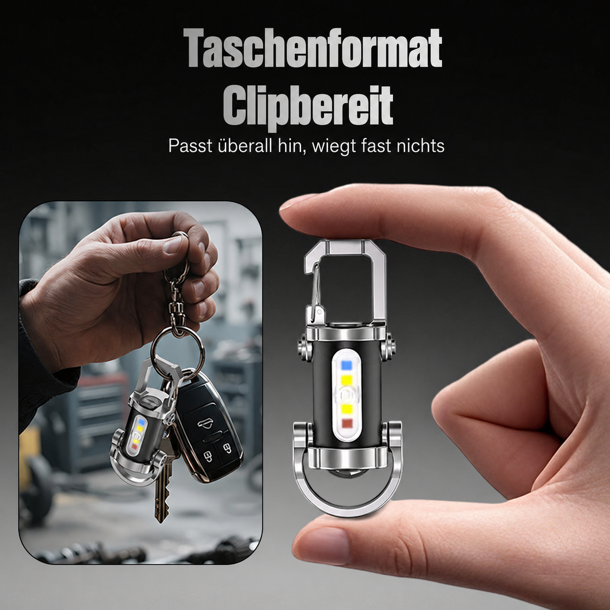 Camp Basel | USB-C Wiederaufladbare Schlüsselanhänger-Taschenlampe 500 Lumen EDC Mini-Licht IPX6 Wasserdicht