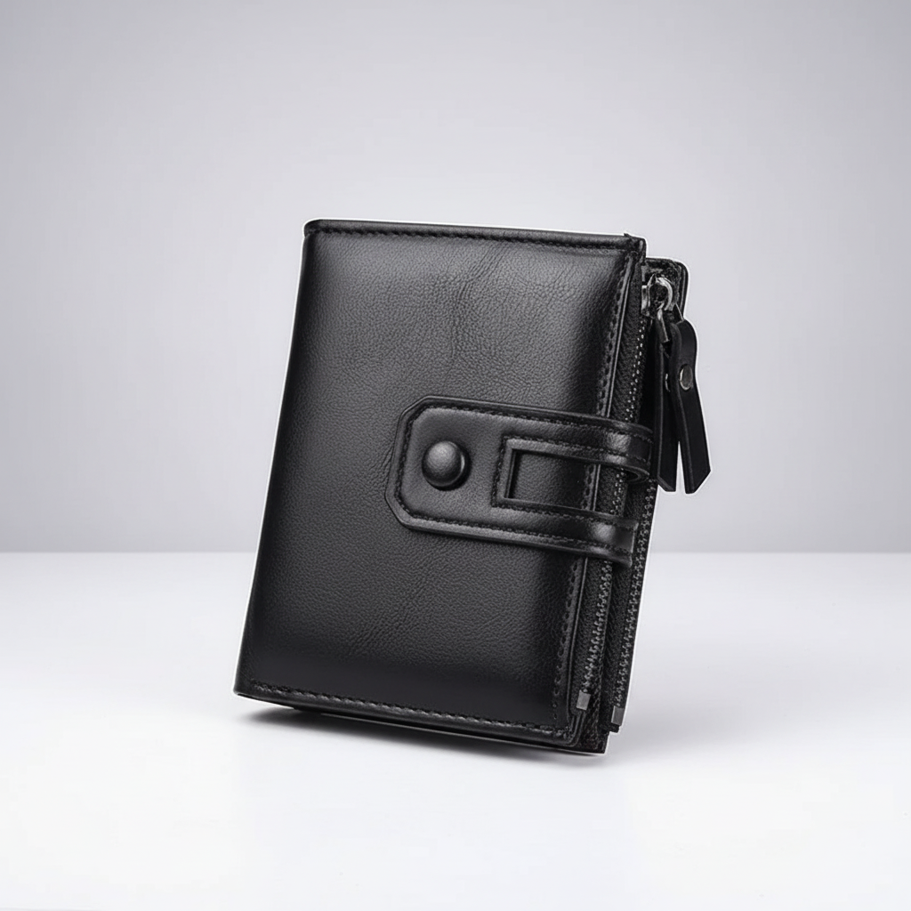 Kompaktes Bifold-Portemonnaie mit Doppel-Reißverschluss und Druckknopf