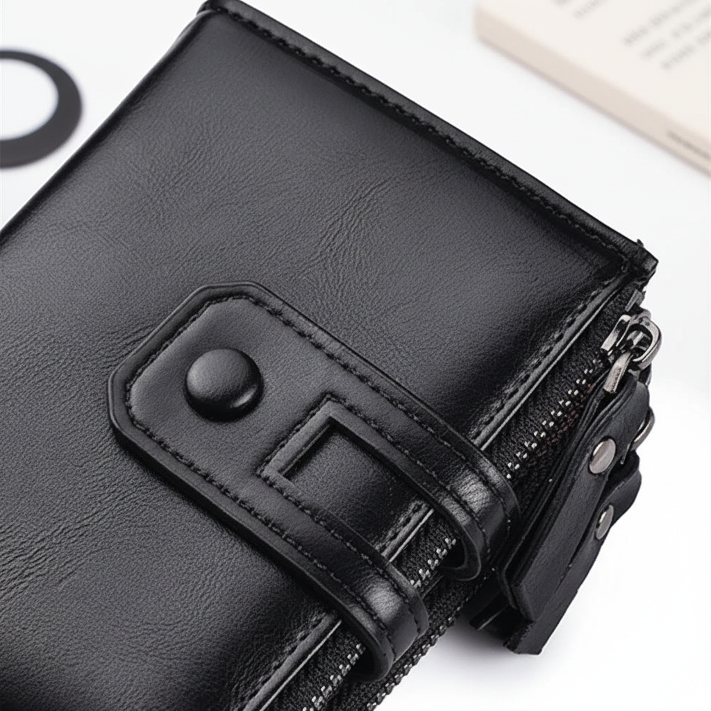 Kompaktes Bifold-Portemonnaie mit Doppel-Reißverschluss und Druckknopf
