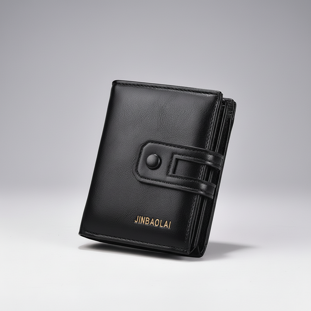Kompaktes Bifold-Portemonnaie mit Doppel-Reißverschluss und Druckknopf