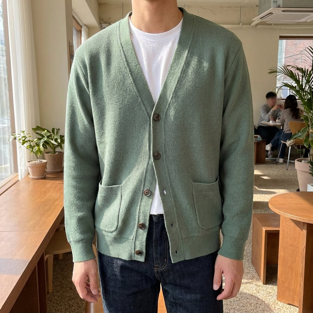 Herren V-Ausschnitt Cardigan mit Knopfleiste und Taschen