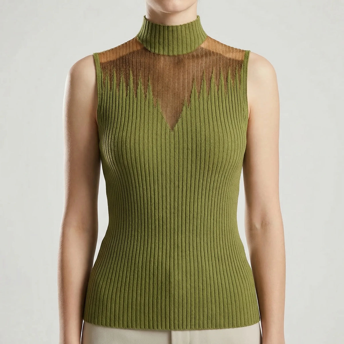 Ärmellos gestricktes Mesh-Oberteil mit Y2K-Halbkragen und gerippter Passform
