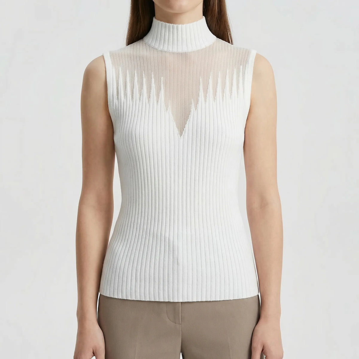 Ärmellos gestricktes Mesh-Oberteil mit Y2K-Halbkragen und gerippter Passform