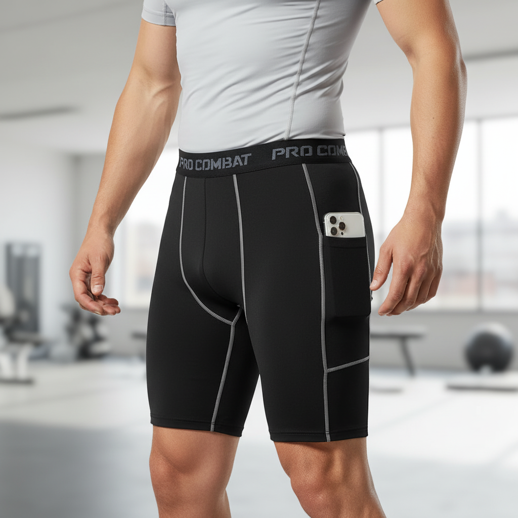 Herren Kompressionsshorts schwarz für Sport und Fitness, atmungsaktiv