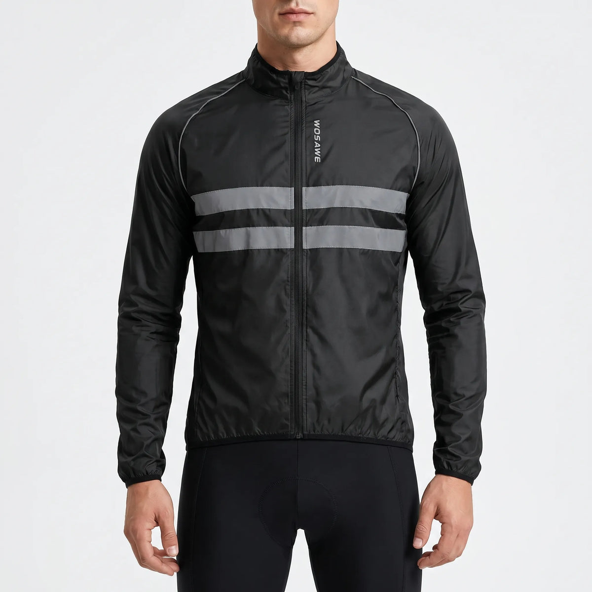 Leichte Fahrrad-Windbreaker mit reflektierenden Bruststreifen und verlängertem Rückenzipfel