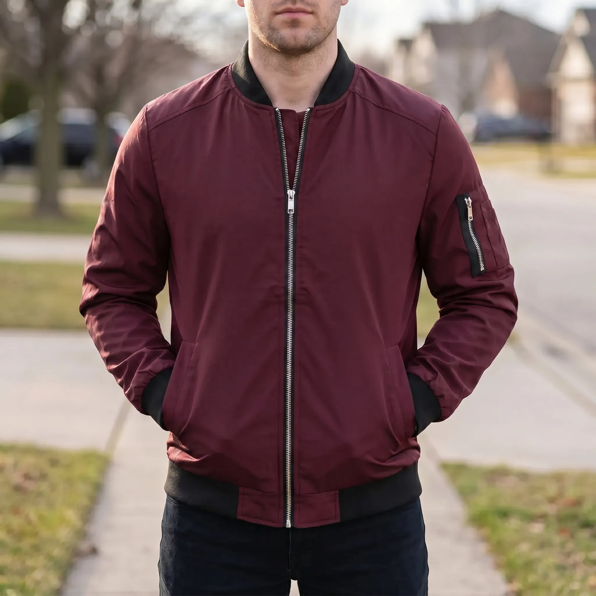 Herren-Windjacke mit Reißverschluss, windabweisend und klassischem Baseballkragen