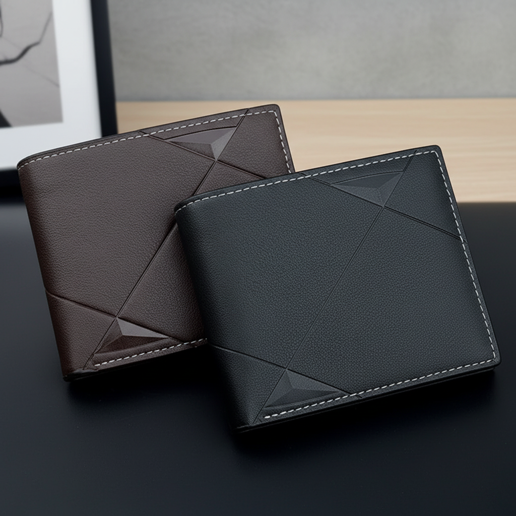 Kompakte Bifold-Geldbörse schlankes Kartenfach geometrisches Nahtdesign