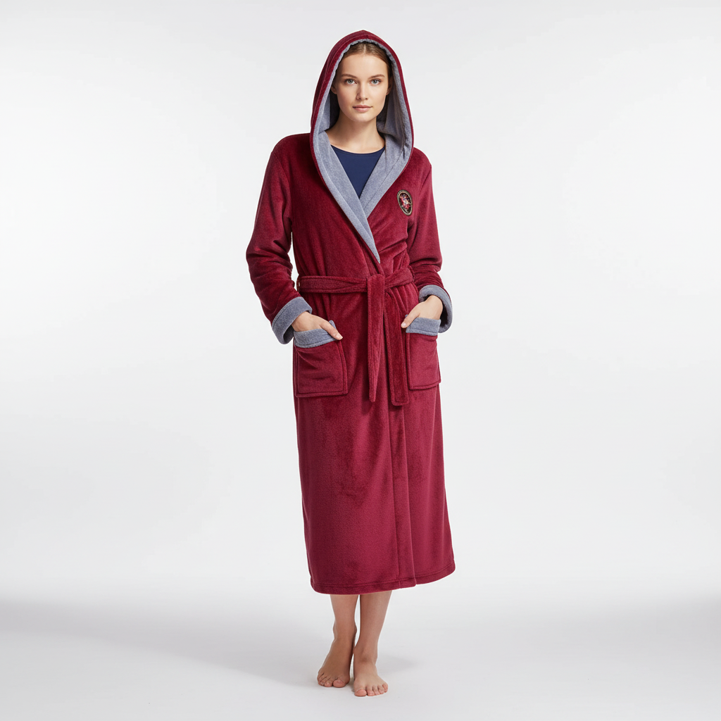 Knöckelhoher Bademantel mit Kapuze, ultra-weiche Fleece, grosse Taschen