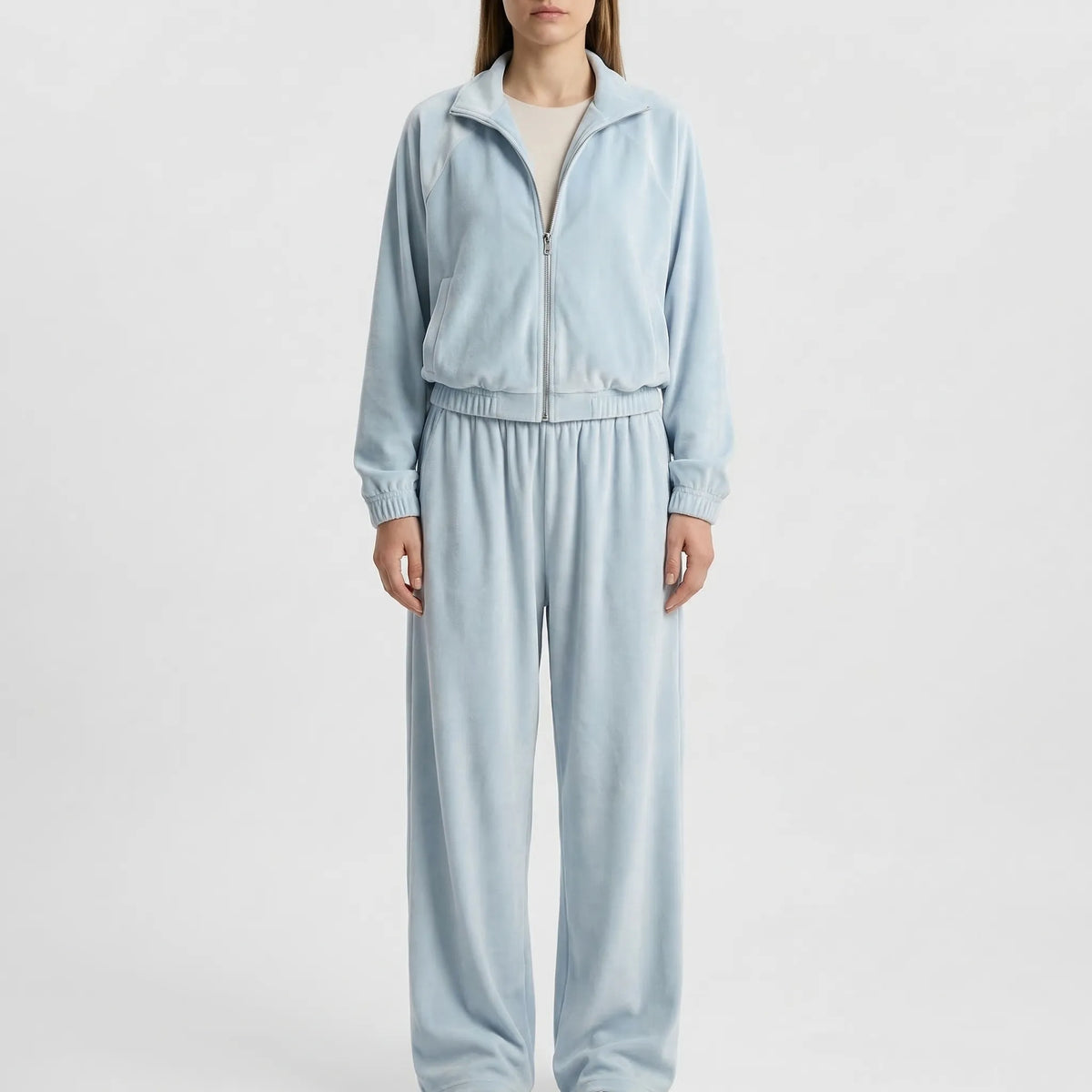 Damen Freizeitanzug mit Zip-Hoodie und Weitbein-Hose aus Spandex